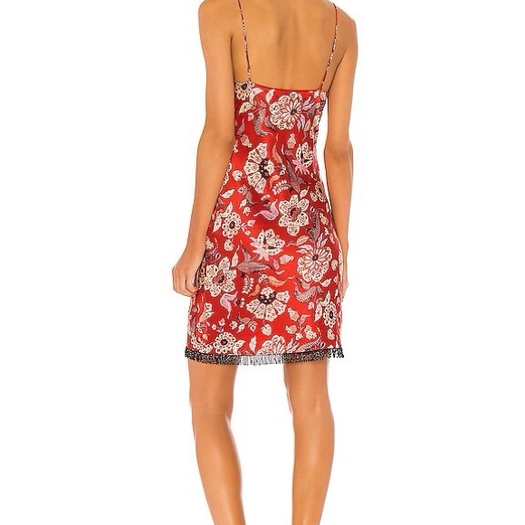 Cinq A Sept Avalyn Beaded Fringe Floral Print Charmeuse Minidress in Red Women 6 - Picture 3 of 11
